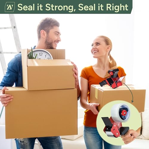 Zuvo Heavy Duty Tape Gun and Dispenser with 6 Clear Packaging Tapes. Clear Packaging Tape 44mm X 66m with Metal Tape Gun Dispenser for Moving Boxes,Warehouse Or General Packing Needs