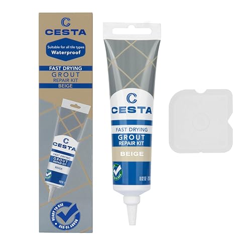 CESTA Tile Grout Repair Kit Beige-Fast Drying Premixed Grout Filler for Bathroom, Kitchen & Floor- Restore & Renew Tile Joints Line - Squeeze Tube with Applicator- Fills Cracks and Gaps (8.8 oz) - color: Beige