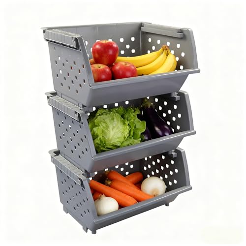 Stackable Storage Bins, Pantry Organizer Baskets, 3-Pack