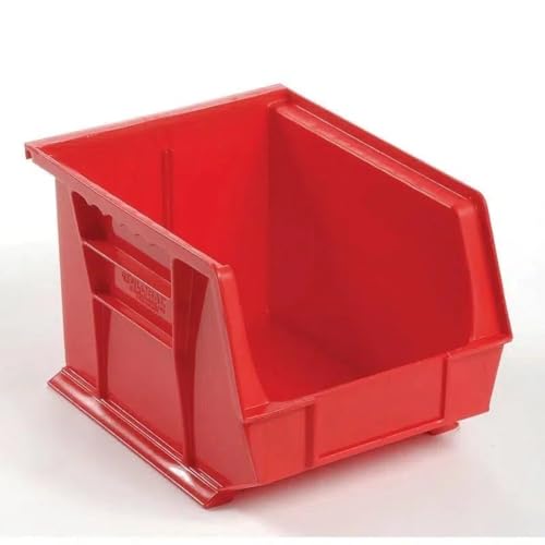 Quantum Storage QUS239 Heavy-Duty Stackable Plastic Storage Bins for Workshop, Warehouse & Garage, Ultra Stack & Hang, 10-3/4" x 8-1/4" x 7", Red, 6-Pack - color: Red