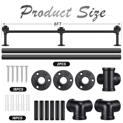 Zonon 8 ft Bar Foot Rail Kit, Matte Black Industrial Pipe Railing for Bar - size: 8 ft