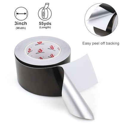 BOMEI PACK Black Aluminum Tape,3 Inch x 55 Yards,Black Foil Tape HVAC Sealing & Patching Hot Cold Air Duct Tape Aluminum Foil Tape for Pipe, Metal Repair, HVAC, Air Ducts, Insulation (3 Inch) - size: 3 Inch