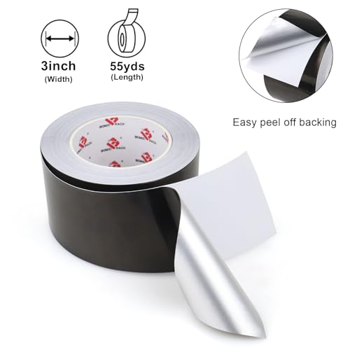 BOMEI PACK Black Aluminum Tape,3 Inch x 55 Yards,Black Foil Tape HVAC Sealing & Patching Hot Cold Air Duct Tape Aluminum Foil Tape for Pipe, Metal Repair, HVAC, Air Ducts, Insulation (3 Inch) - size: 3 Inch