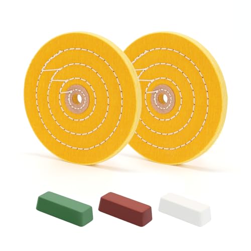 SCOTTCHEN 6inch Buffing Polishing Wheels 1/2" Arbor Hole,2 Pcs Medium (30Ply) for Bench Grinder,with Buffing Polishing Cutting Compound 4 Oz.Kit - color: Multi 5pcs(Medium*2), size: 6 inch