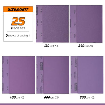 POLIWELL Wet Dry Sanding Sheets 25 PCS 9 x 11 Inch Purple Alumina - style: MIX