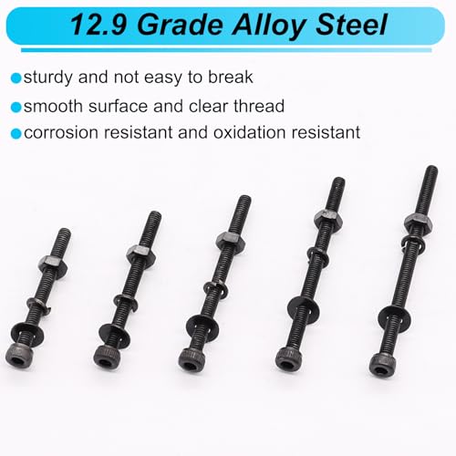420PCS Black M3 Hex Socket Head Cap Screws, M3 x 30/35/40/45/50mm Metric Screws Bolts Nuts Washers Assortment Kit, 12.9 Grade Alloy Steel - color: Black