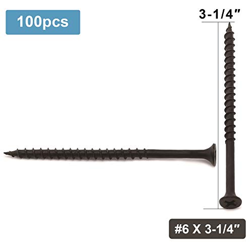#6 x 3-1/4" Wood Screw 100PCS Black Phosphate Coated Stainless Flat Truss Head Fast Self Tapping Drywall Screws by SG TZH - size: #6 x 3-1/4"
