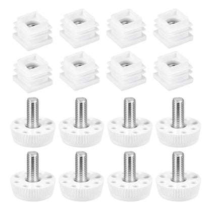 uxcell Furniture Leveling Feet, 16 Sets 20 x 20mm - Square Insert Furniture Adjustable Leveler, M8 Thread Nut Pipe Plug Blanking End Caps Insert (White) - size: 20 x 20mm
