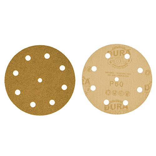 Dura-Gold 5" Gold Sanding Discs, 60 Grit, Box of 50, 9 Hole Pattern, H & L - size: 60-Grit
