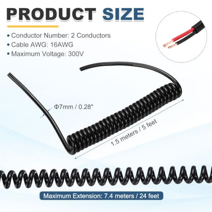 MECCANIXITY 5ft 16AWG Retractable Coiled Coil Cord 300V 105℃ 2 Conductor - size: 5ft x 16AWG, 2 Conductor