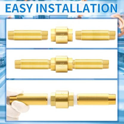 ChillWaves Brass In-Line Spring Check Valve 2" NPT Female Thread, One-Way Non-return Vertical Check Valve for Backflow Prevention(1-PACK) - size: 2" FNPT