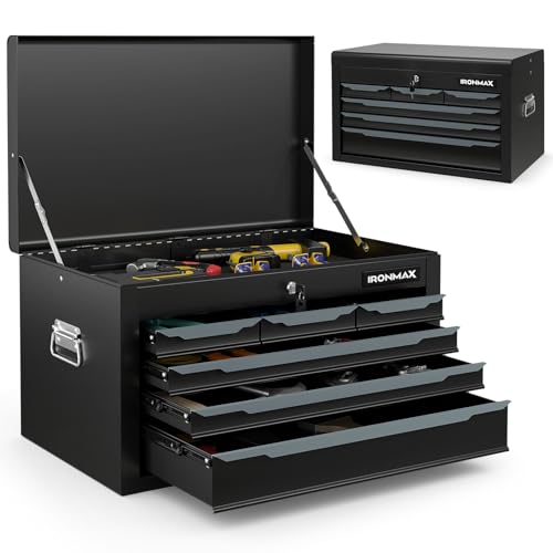 Tool Box, 6-Drawer Steel Tool Chest with Top Storage Automatic Lock & EVA Liner, Portable Tool Storage Organizer for Repair Shop Garage Warehouse (Black) - color: Black
