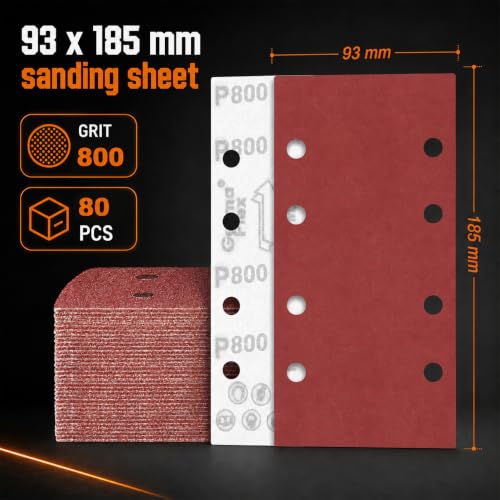 80 PCS 1/3 Sandpaper Sheets 800 Grit 8 Hole - color: GRIT 800