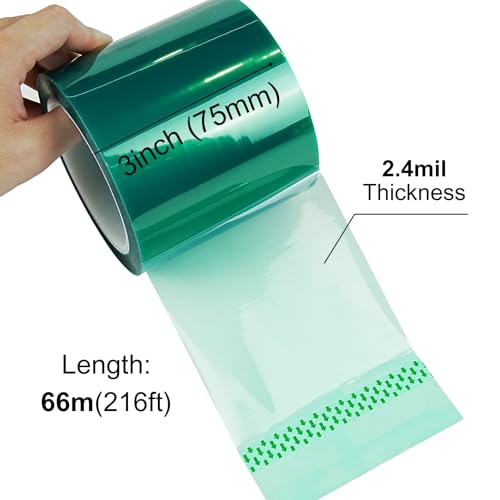 CHUANGSEED Heat Resistance Tape for Resin Molds, Powder Coating, Circuit Borads, Adhesive Residue-Free High Temp Masking Tape Epoxy Release -3inches x 66m（216FT） - size: 3'' x 216ft