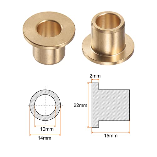 HARFINGTON 2pcs Flange Bearing Sleeve 10mm Bore 14mm OD 15mm Length 2mm Flange Thickness Bronze Bushing Self-Lubricating Bushings Sleeve for Industrial Equipment - size: 10mmx14mmx15mm