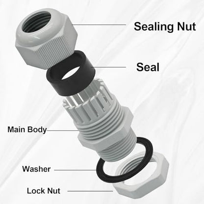 1/2" NPT Cable Glands, 6-12mm, Grey, 12 Pack - color: Grey, size: 1/2"-12PCS