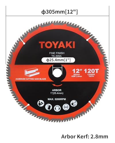 12-Inch Miter Saw Blade, 120-Tooth TCG for Cutting Aluminum - size: 12"_120T_arbor(25.4mm)