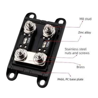 2-Way AMG Mega Fuse Holder Kit, Includes 2 Pcs 100A and 2 Pcs 175A ANM Fuse for Cars - size: 100A175A
