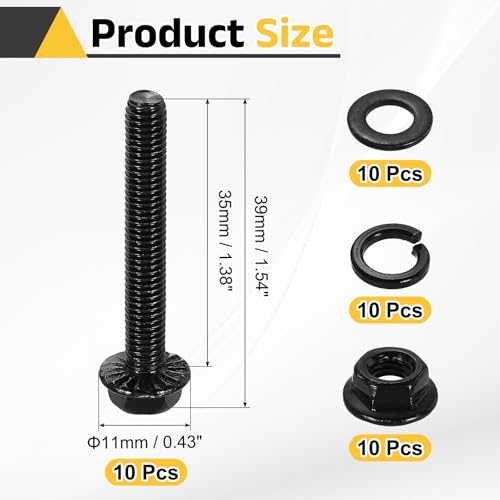 uxcell M5 x 35mm Phillips Flanged Hex Head Bolts, 10Pcs 304 SS, Black - color: Black, size: M5 x 35mm
