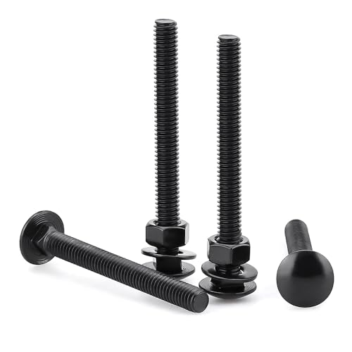 Glvaner (10 Sets) 1/4-20 x 3-1/2" Stainless Steel Carriage Bolts Screws Black and Hex Nuts & Flat Washers Black, Round Head Square Neck, 304 Stainless Steel 18-8, Full Thread Coverage - size: 1/4-20 x 3-1/2"