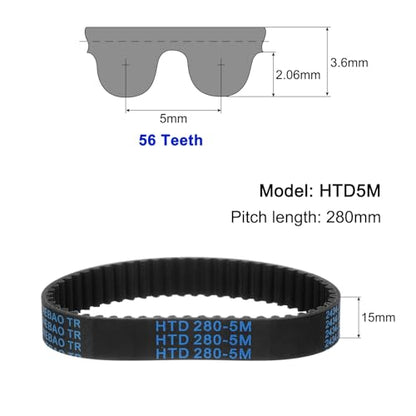 uxcell 3pcs HTD-5M Rubber Timing Belt 56 Teeth, 280mm Pitch Length x 15mm Width x 3.6mm Height, Closed Loop Pulley Timing Belt - size: 280mm