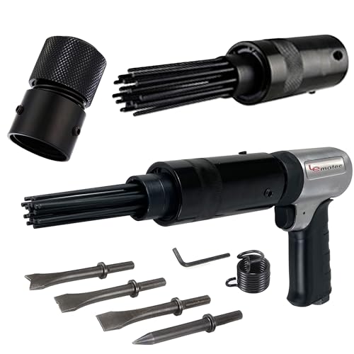 LE LEMATEC Needle Scaler Bundle (3 Items) — LE-AN324K Pneumatic Air Hammer 4800 BPM + 19-Piece Replacement Needles + Quick Change Retainer for Rust, Weld Slag & Paint Removal