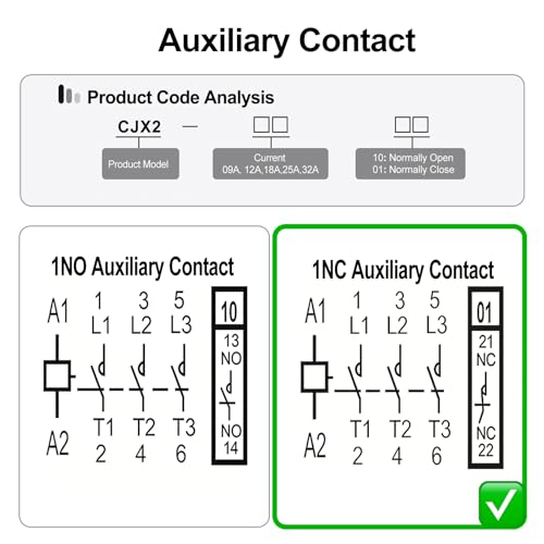 Baomain 3-Pole AC Contactor CJX2-1801 24VAC Coil, 3NO+1NC Auxiliary, 660V 3-Phase, DIN Rail Mount,for Motor Starters, Pumps, and Industrial Control Panels - style: AC 24V