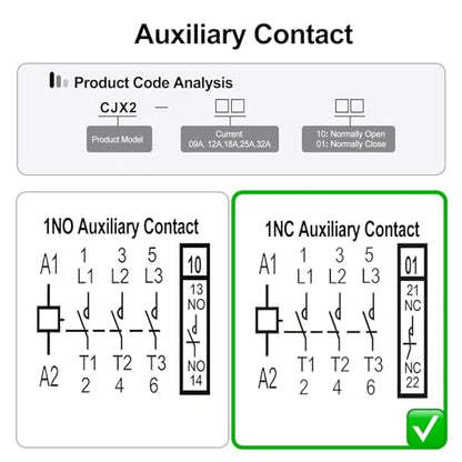 Baomain 3-Pole AC Contactor CJX2-1801 24VAC Coil, 3NO+1NC Auxiliary, 660V 3-Phase, DIN Rail Mount,for Motor Starters, Pumps, and Industrial Control Panels - style: AC 24V
