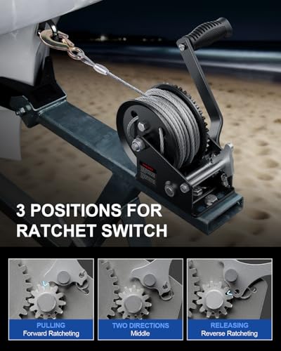 1600lb Boat Trailer Winch with Cable, Portable Hand Winch for Towing - size: 1600Lbs cable Winch
