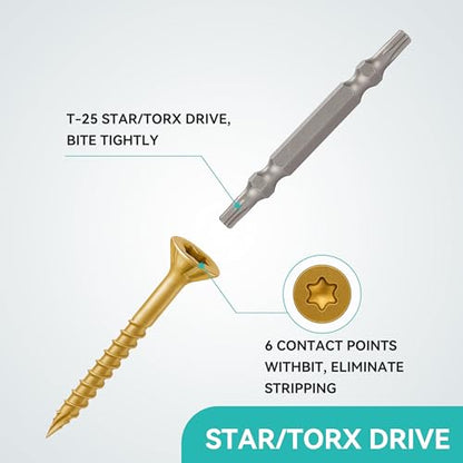 Wood Screws Yellow #4 × 3/4 inch Torx Star Drive Deck Screws Flat Head M3 × 20 Countersunk T10 Self Tapping Thread Cut 200pcs Carbon Steel Galvanized Very Small Size Screw(200PCS/Small Box Yellow) - color: Yellow, size: #4×3/4