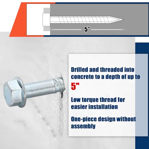 Tandefio 40 Pack 1/2" X 5" Concrete Anchors and Screw Kits Galvanized - size: 1/2" X 5"