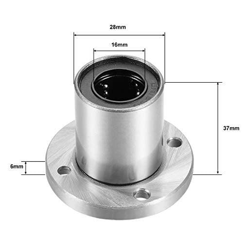 uxcell LM16UU Round Flange Linear Ball Bearings, 16mm Bore Dia, 28mm OD, 37mm Length(Pack of 2) - size: 16mm