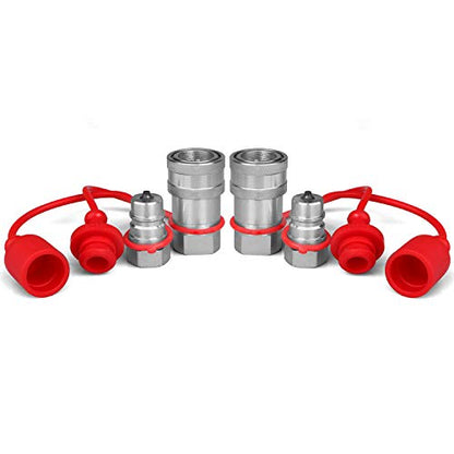 3/8" Ag ISO 5675 Pioneer Hydraulic Quick Connect Couplers with Dust Caps - size: 3/8" NPT Thread + 3/8" ISO 5675 Body