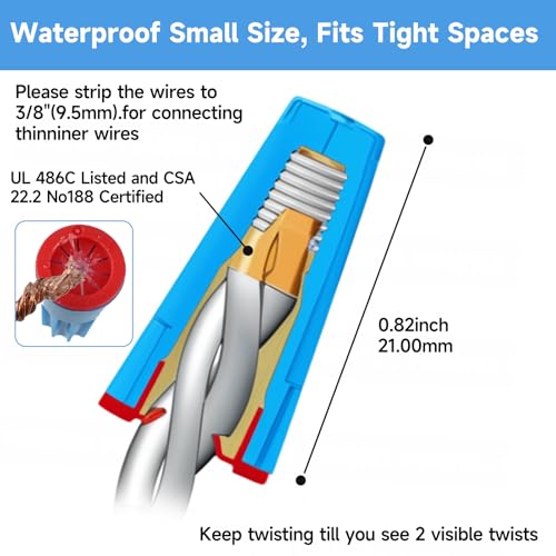 50PCS Waterproof Wire Electrical Connectors 22AWG-14AWG,Outdoor Seal Electrical Twist Nuts Caps Cable Terminal Connector for Landscape Light, Irrigation Valves, Wet Location Installation