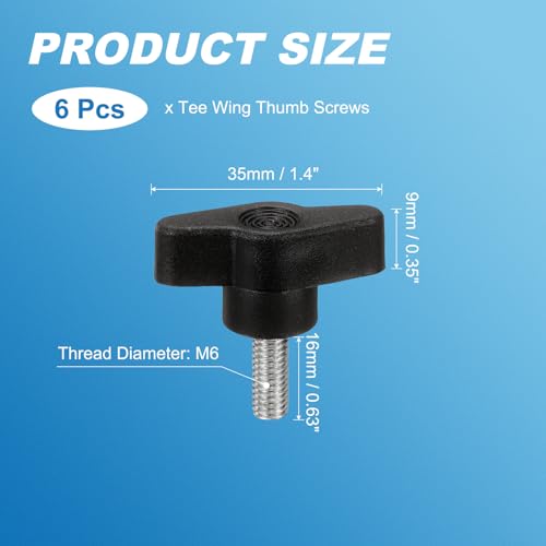 PATIKIL M6 x 16mm Tee Wing Thumb Screws, 6Pcs Carbon Steel Mechanical Handle Bolt Thumb Screws for Remove Replace Hand Clamping Tightening Knobs Power Supply, Black - size: M6 x 16mm