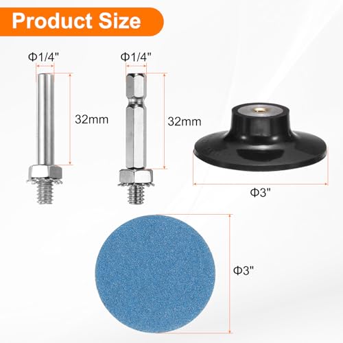 HARFINGTON 53pcs Quick Change Discs Set 3" Lock Sanding Discs with 1/4" Shank Pad Holder P60 Grit Surface Conditioning for Polish Rust Removal - size: 3"