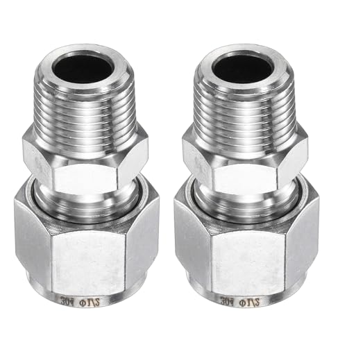 HARFINGTON 2pcs Compression Fitting 1/2" Tube OD x 3/8" NPT Male Thread Stainless Steel Straight Coupler Adapter Compression Tube Pipe Fitting Connector for Oil Gas Water - size: 1/2" OD x 3/8" NPT