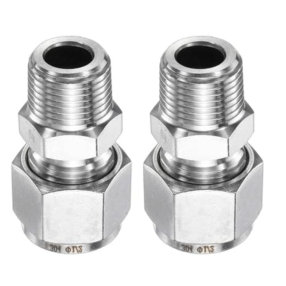 HARFINGTON 2pcs Compression Fitting 1/2" Tube OD x 3/8" NPT Male Thread Stainless Steel Straight Coupler Adapter Compression Tube Pipe Fitting Connector for Oil Gas Water - size: 1/2" OD x 3/8" NPT