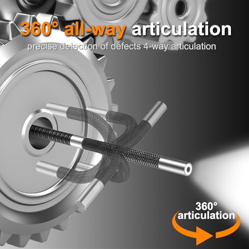 360° Articulating Borescope with 0.25 in Slim Probe, 5" HD 4-Ways Industrial Endoscope Camera with Light, Articulated Flexible Snake Camera for Plumbing & Machinery Inspection