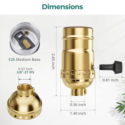 DiCUNO UL Listed 3-Way Lamp Socket Replacement, Repair Kit, Gold, 2-Pack - style: Gold