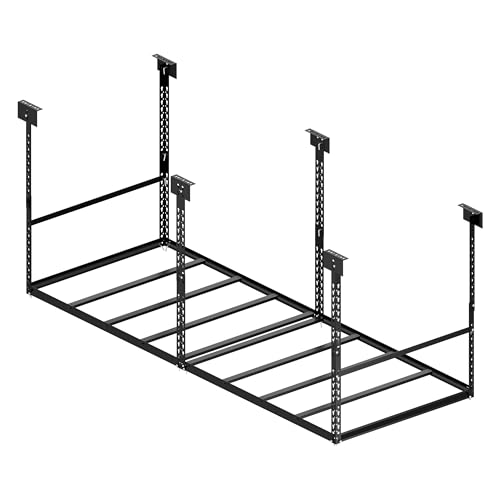 3x8 Ft Overhead Garage Storage Rack, 28-41 inch Height Adjustable Ceiling Mounted Organization Rack, 750 lbs Weight Capacity, 36"x96" Metal Rack for Garage Storage with Hanging Rods - size: 3x8ft w/ 8 Support Bars