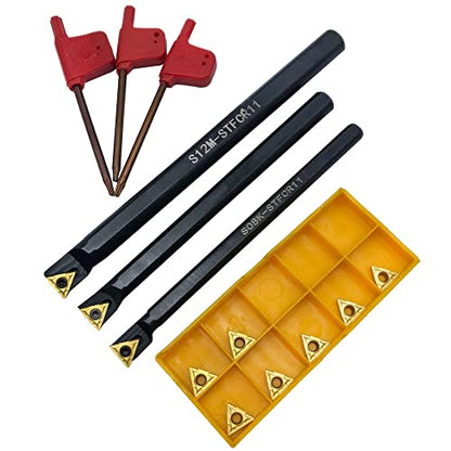 16pcs Indexable Metal Lather Tunring Tools Bit Set 5/16",3/8", 1/2" Shank Boring Bars Turning Tool Holders with TCMT21.51 TCMT110204 Carbide Turning Inserts - color: 3pcs borning bars + TCMT21.51