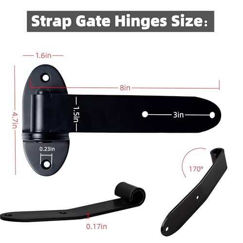 Heavy Duty Strap Gate Hinges 8 Inch, Black Carbon Steel T Shape Lift Off Hinges, 180° Open Bolt-On Hinges for Fence, Barn Door, Shed, Wooden Gates, 2 Pack - style: Style3