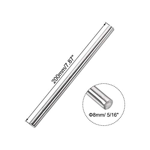 uxcell 8mm x 200mm 304 Stainless Steel Solid Round Rod for DIY Craft - 2pcs - size: 8 mm x 200 mm