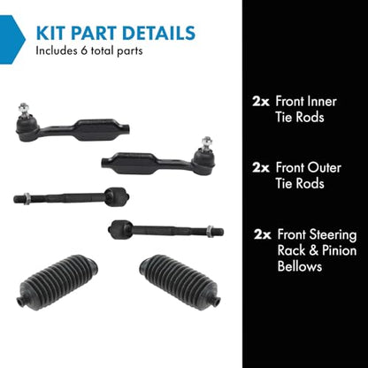 TRQ Front Steering Kit Steering Rack & Pinion Bellow Tie Rod - style: PSA32191