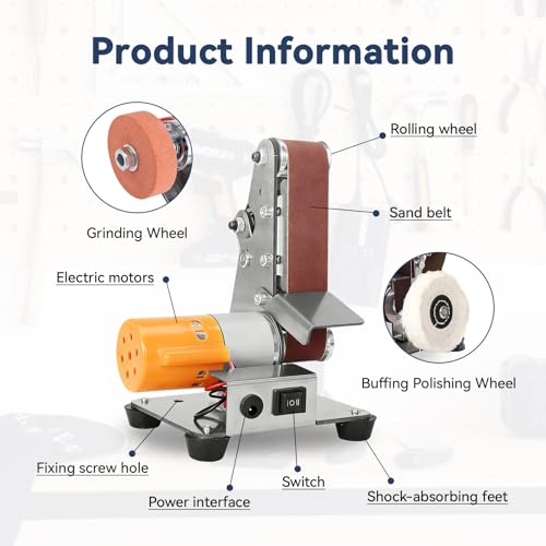 Mini Belt Sander, 3 IN 1 Electric Mini Grinder, 7 Adjustable Speed Belt Grinder, Bench Sander for DIY Metal Woodworking Knife