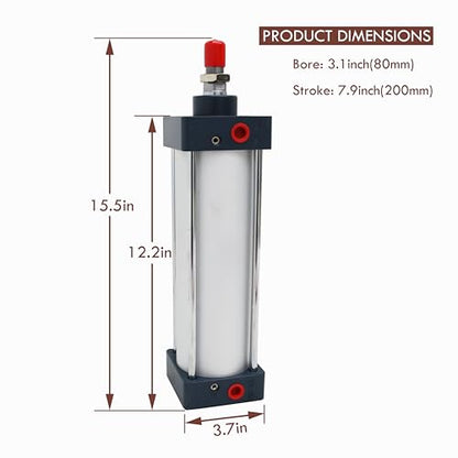 TECHTONGDA Pneumatic Cylinder Air Cylinder Aluminum Alloy Magnetic Stroke Dual Action Cylinder 80mm Cylinder Bore 200mm Stroke - size: 200mm Stroke 80mm Bore