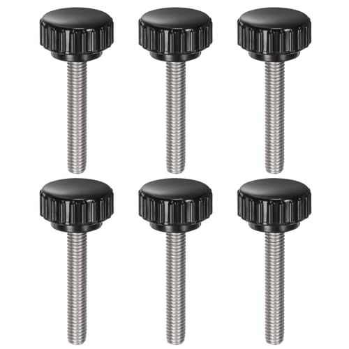 uxcell 6pcs Knurled Clamping Knobs M6 x 35mm Metric 304 Stainless Steel Male Thread Thumb Screw on Type 22mm Plastic Round Head Threaded Hand Bolt Stud Knobs Black - size: M6 x 35mm x 22mm