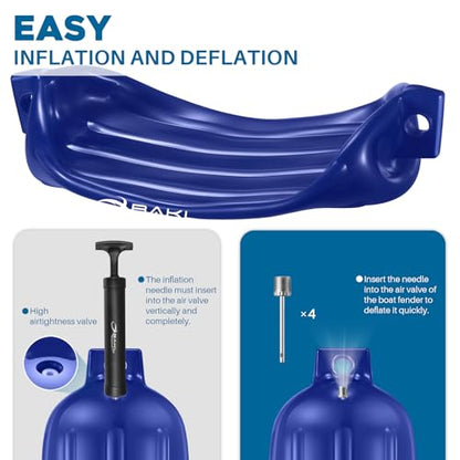 4 Pack 8.5 x 27 Inches Boat Fenders Bumpers for Docking - color: Royal Blue