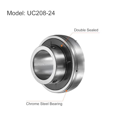 uxcell 2pcs UC208-24 Pillow Block Bearings 1-1/2" Bore Bearing Units Chrome Steel (GCR15) Flange Mounted Bearing Housing with Wrench - size: UC208-24 (ID 1 1/2")